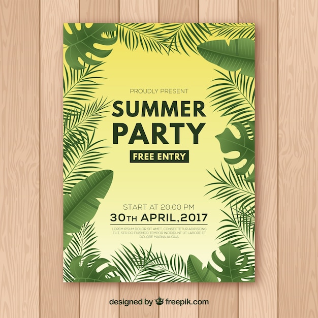 Free vector summer party poster with palm tree design