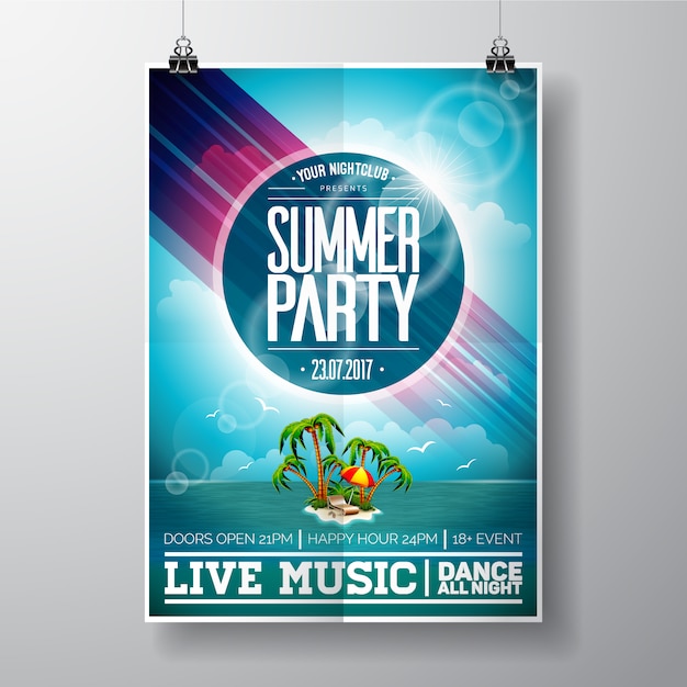 Free vector summer party poster with palm trees