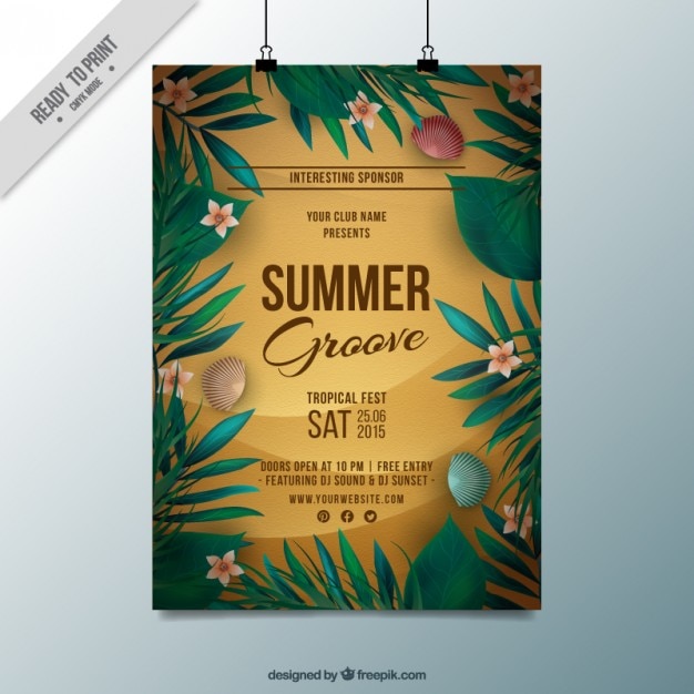 Free vector summer party poster with shells