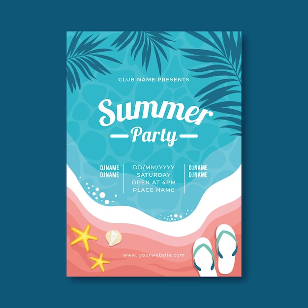 Summer party poster with tropical illustrations