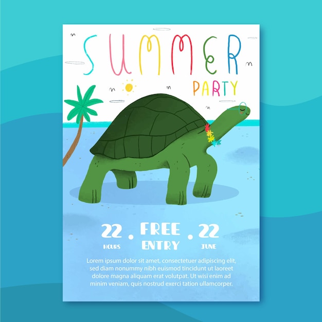 Summer party poster with turtle