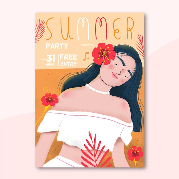 Free vector summer party poster with woman