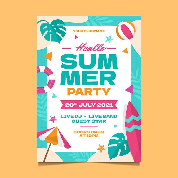 Free vector summer party vertical poster template