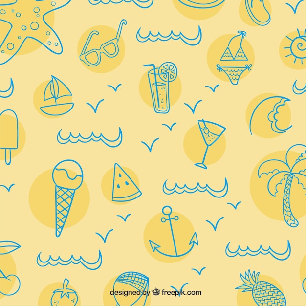 Free vector summer pattern in sketchy style