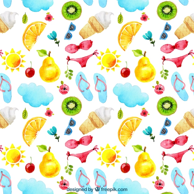 Summer pattern with bikinis and fruit