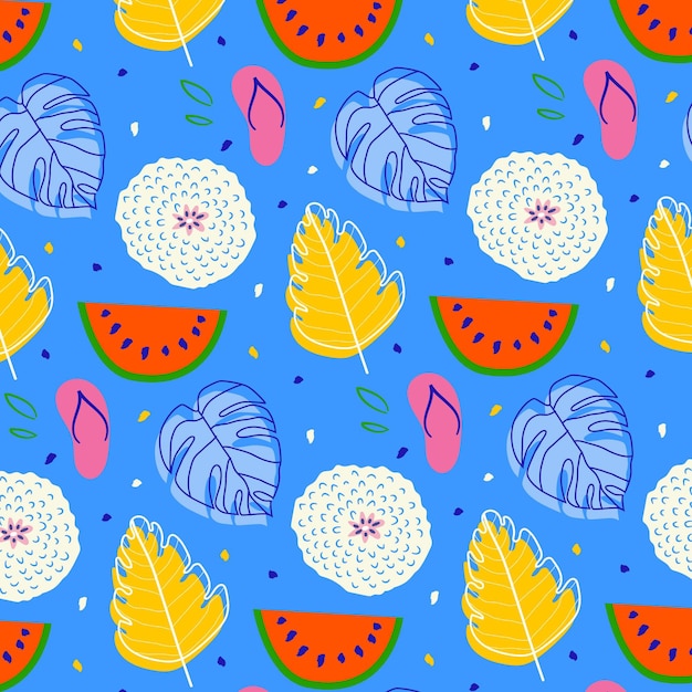 Free vector summer pattern with watermelon and leaves