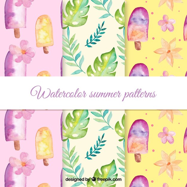 Summer patterns collection in watercolor style