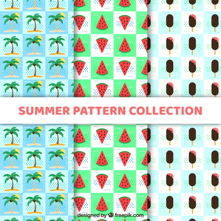 Free Vector summer patterns collection with beach elements