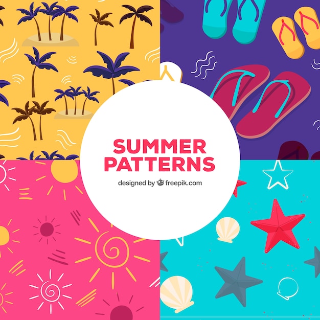 Free vector summer patterns collection with beach elements