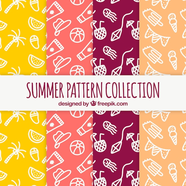 Free vector summer patterns collection with beach elements