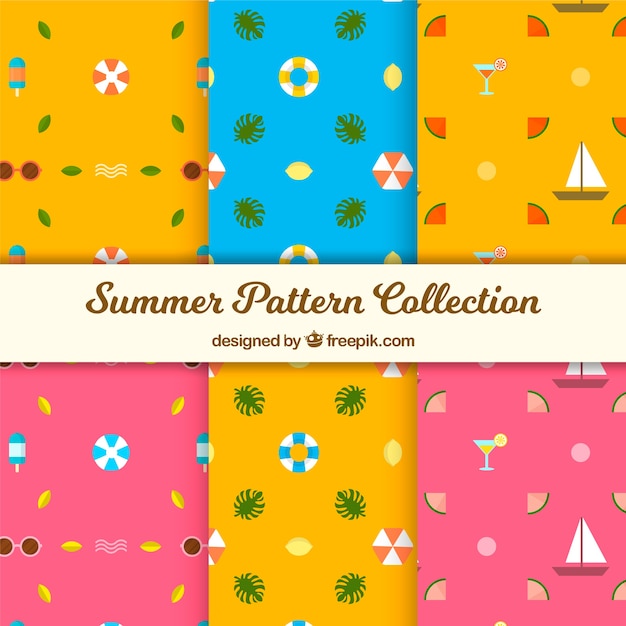 Free vector summer patterns collection with beach elements