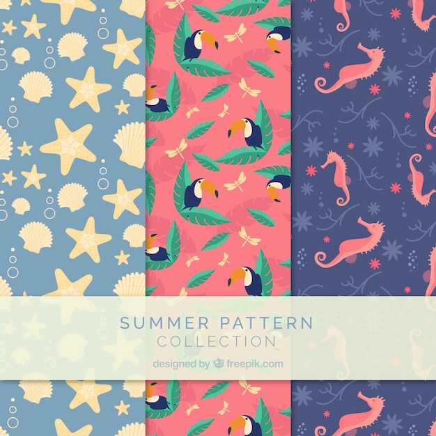 Free vector summer patterns collection with beach elements