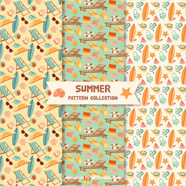 Free vector summer patterns collection with beach elements