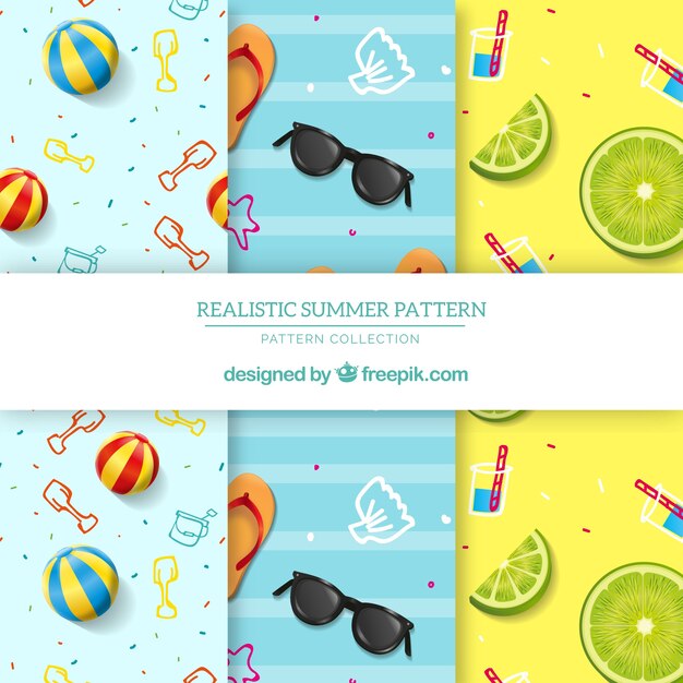 Summer patterns collection with flat elements