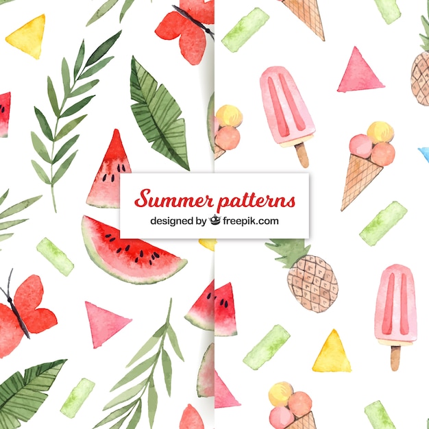 수채화 스타일에서 음식과 여름 패턴 컬렉션