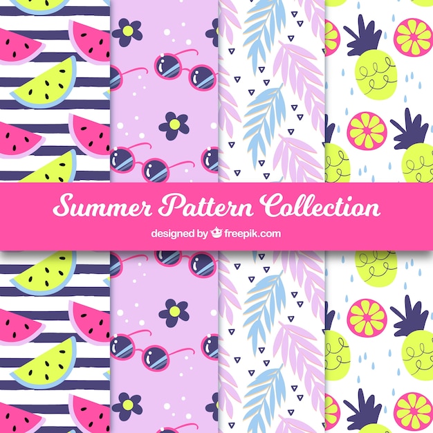Summer patterns collection with fruits and sunglasses