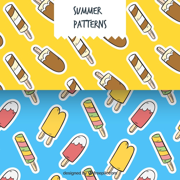 Summer patterns with hand-drawn ice creams