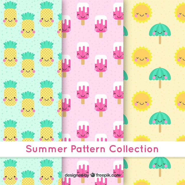 Summer patterns with happy characters