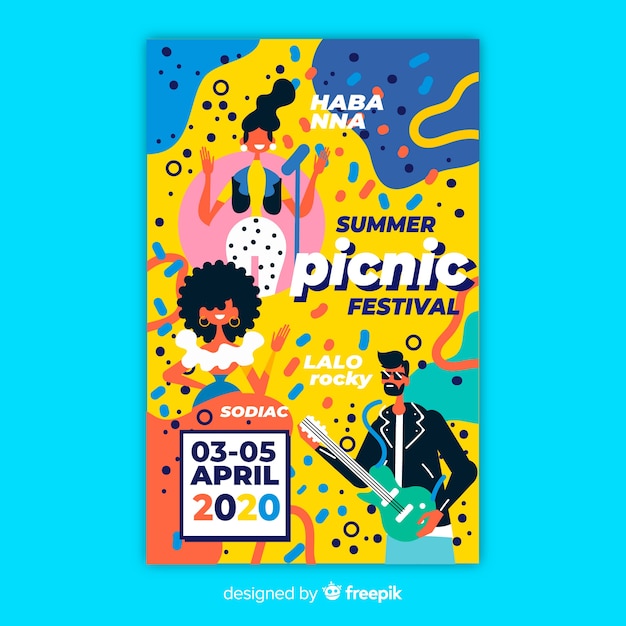Free vector summer picnic festival party poster or flyer template