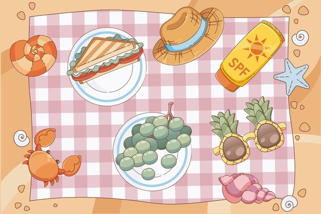 Free Vector summer picnic on sandy beach