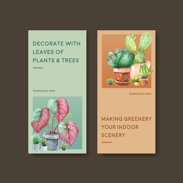 Free vector summer plants flyer template design for leaflet, booklet, advertise watercolor illustration