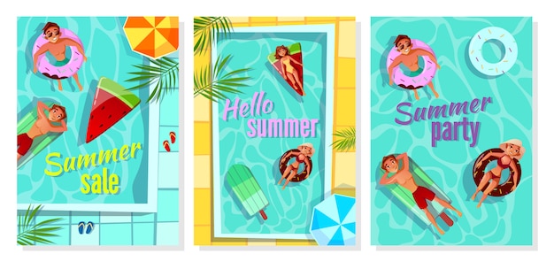 Free vector summer pool illustration for shop sale poster, party invitation and hello summer greeting