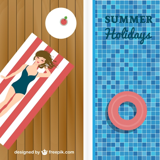 Free vector summer pool and a woman sunbathing