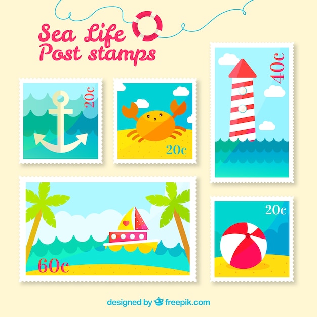 Free vector summer post stamp collection