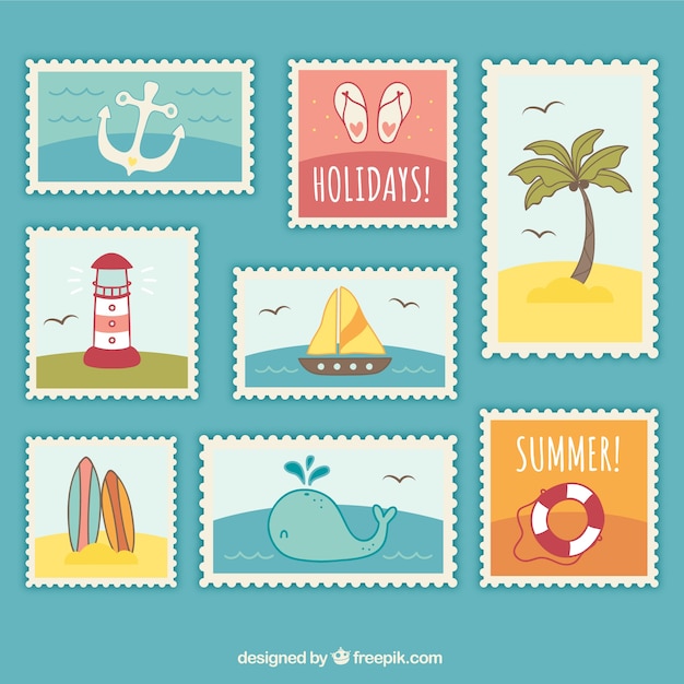 Free vector summer post stamps