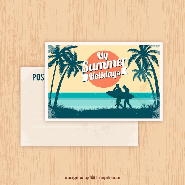 Free vector summer postcard in vintage style