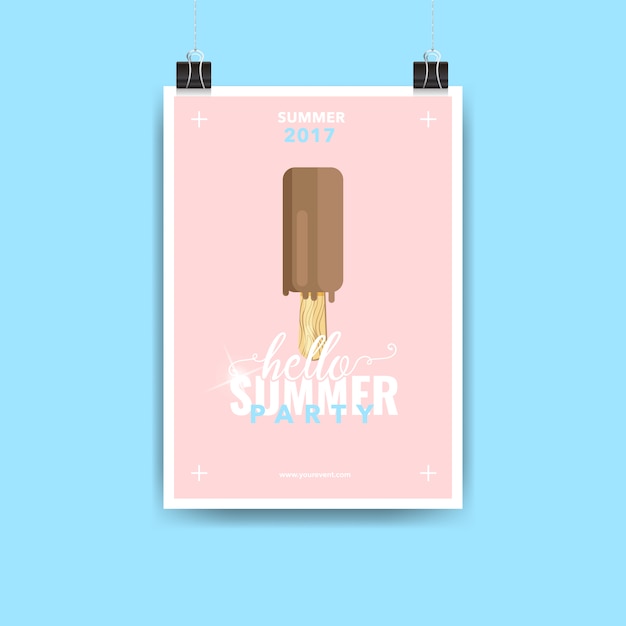 Free vector summer poster on blue background