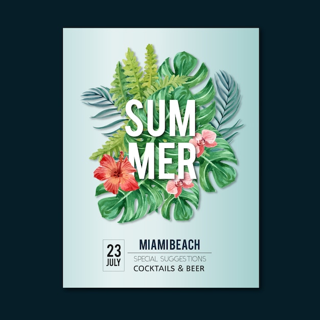 Free vector summer poster holiday party on the beach sea sunshine nature.