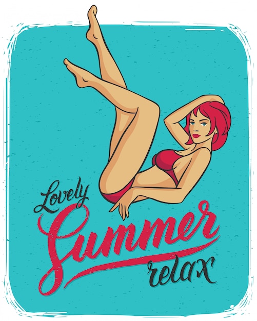 무료 벡터 예쁜 여자와 여름 포스터