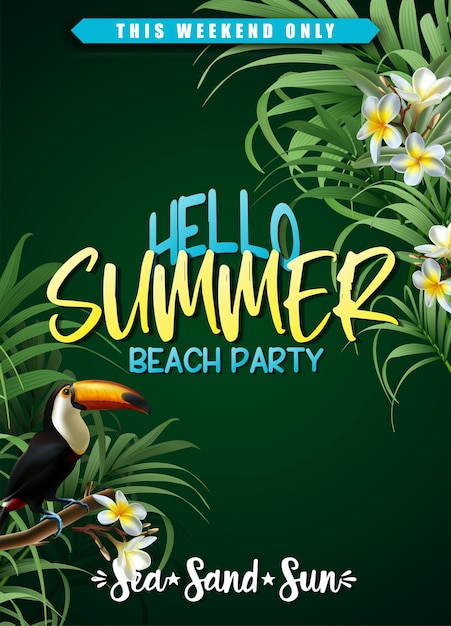 Free vector summer poster  with tropical leaves and tukan bird