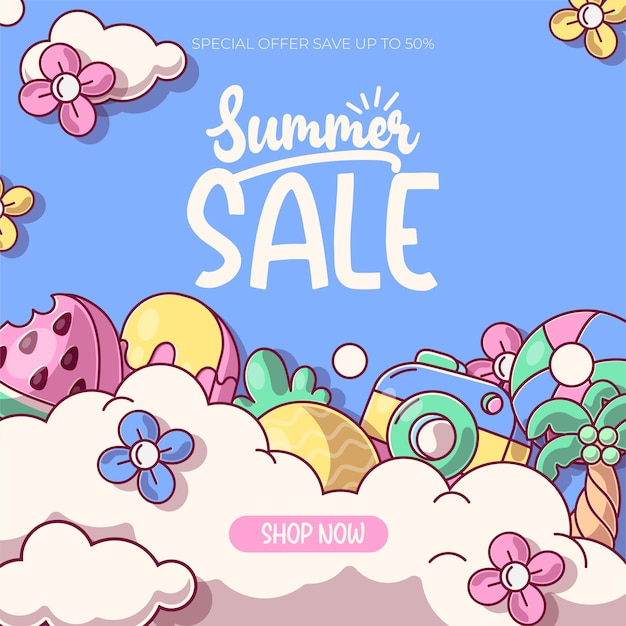 Summer sale background layout for banners voucher discountvector illustration template