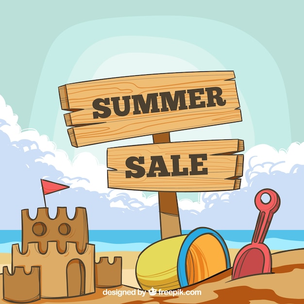 Free vector summer sale background with beach view