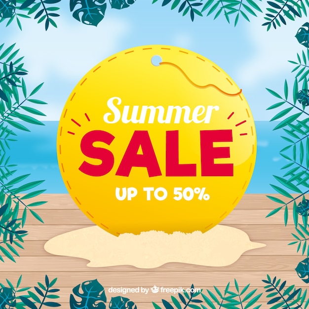 Free vector summer sale background with beach