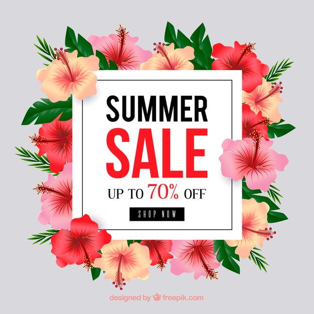 Summer sale background with colorful flowers