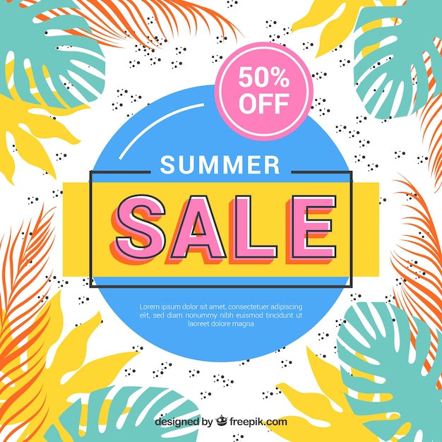 Summer sale background with colorful leaves