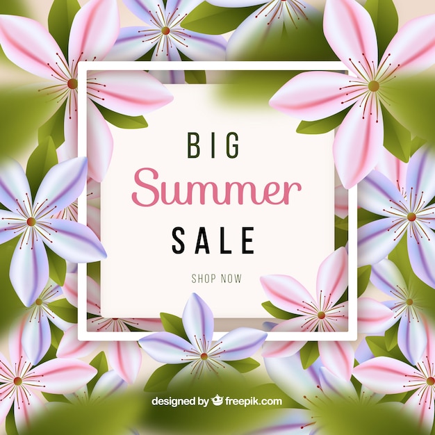 Summer sale background with flowers in realistic style