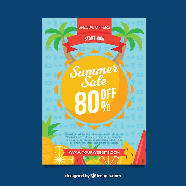 Summer sale background with fruits and palm trees