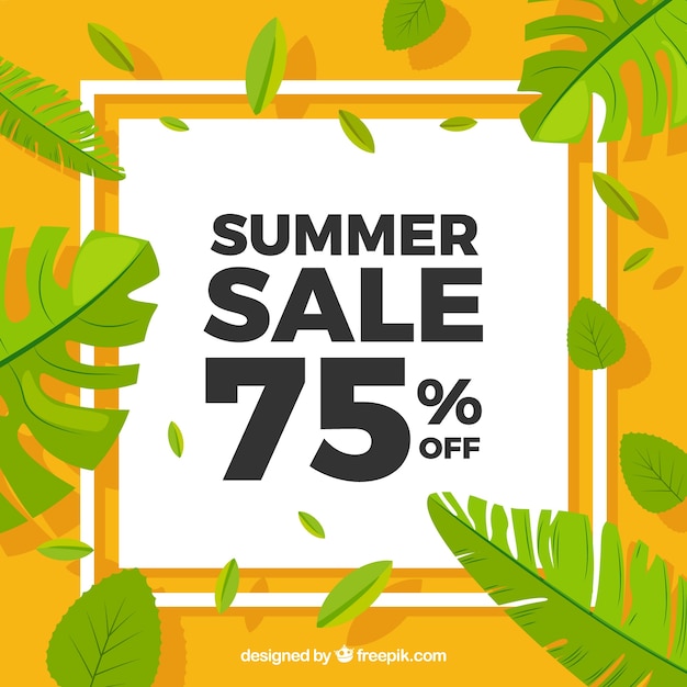 Summer sale background with green leaves