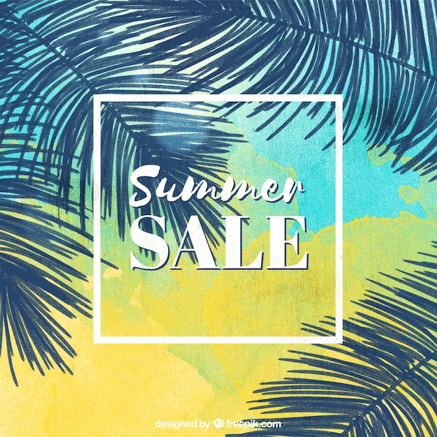 Summer sale background with palm tree leaves