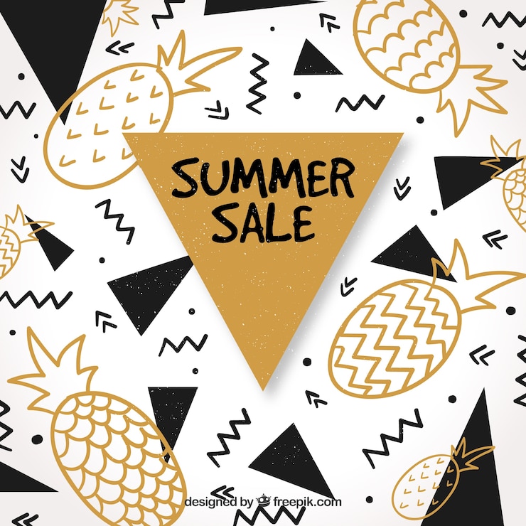 Free Vector summer sale background with pineapples and geometric shapes
