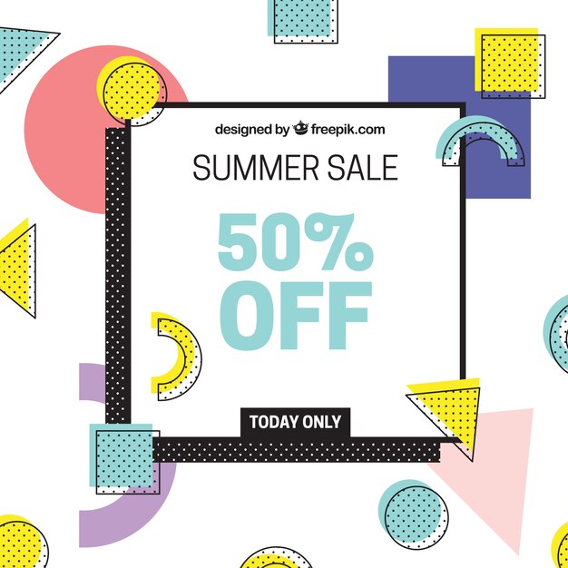 Summer sale background with shapes in memphis style