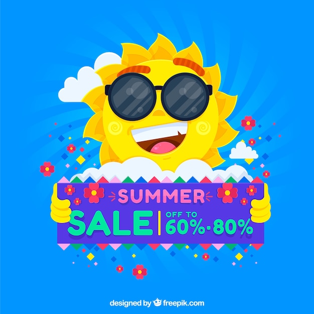 Free vector summer sale background with smiling sun