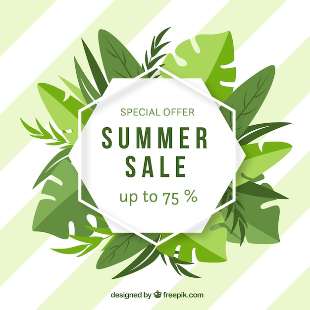 Vettore gratuito fondo di vendita di estate con foglie tropicali