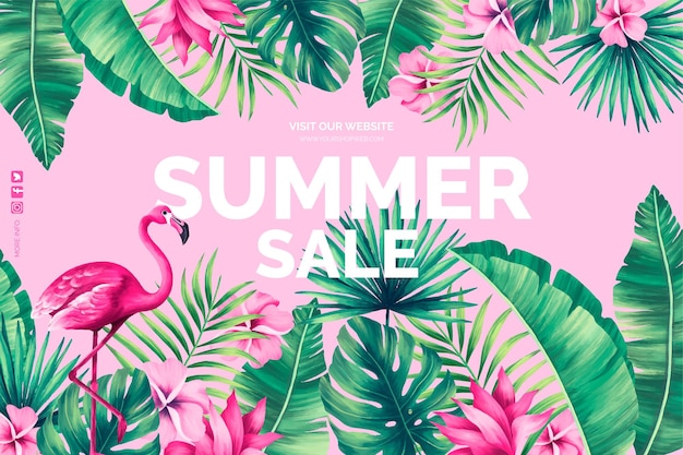 Summer sale background with tropical nature Free Vector