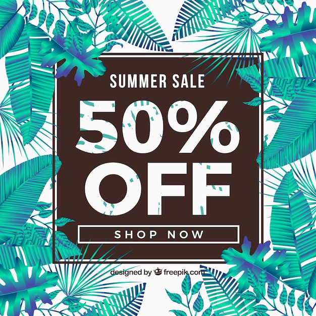 Free vector summer sale background with tropical plants