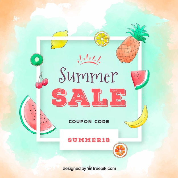 Summer sale background with watercolor style